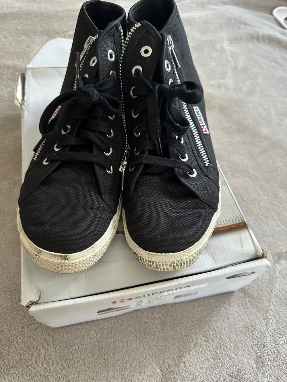 Superga Black Canvas High-Top Sneakers with Side Zippers